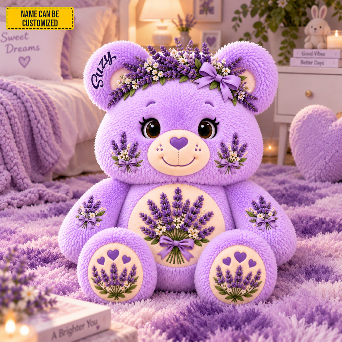 Personalized Lavender Bear Custom Shaped Pillow