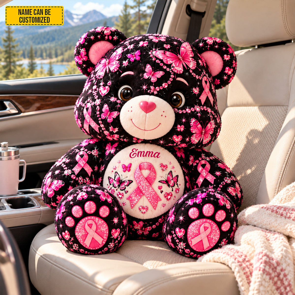 Personalized Breast Cancer Awareness Bear Pillow