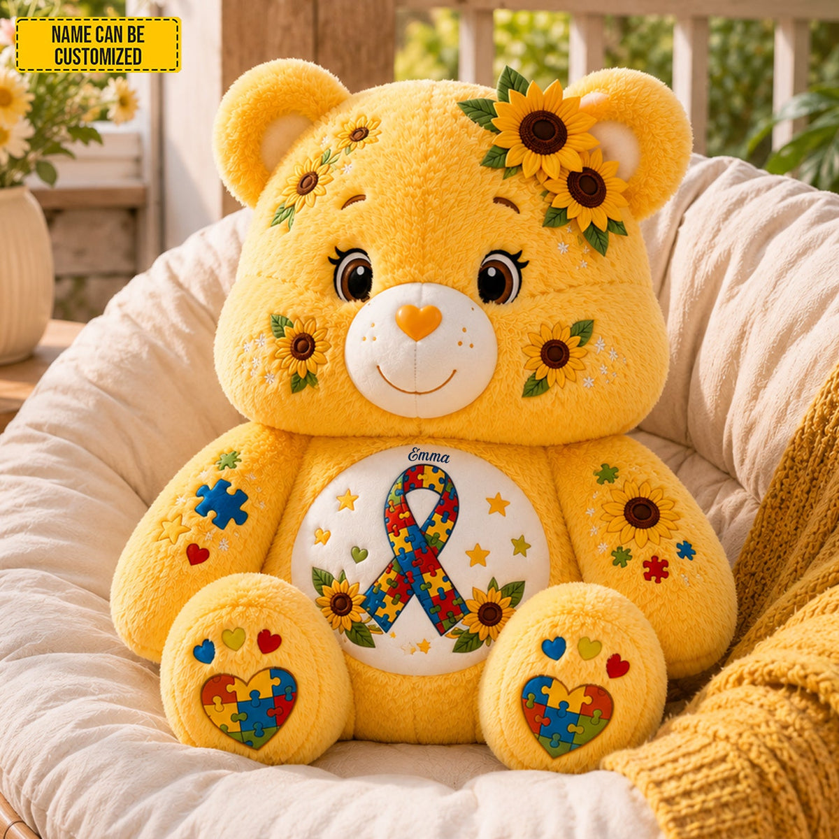 Personalized Autism Awareness Bear Custom Shape Pillow