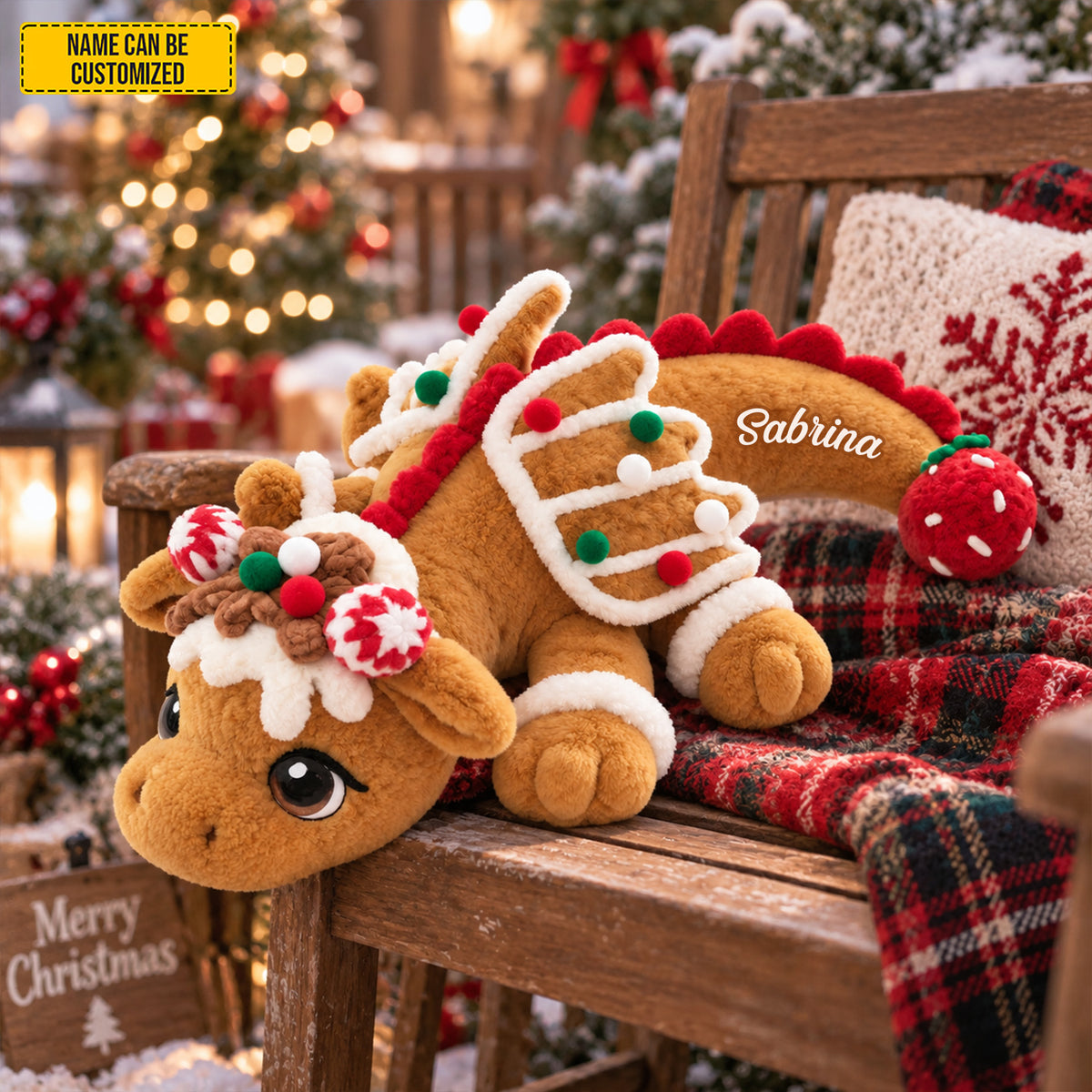 Personalized Gingerbread Dragon Christmas Pillow