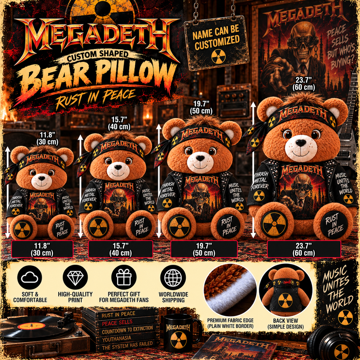 Megadeth Custom Shaped Bear Pillow – Unique Gift for Classic Music Lovers