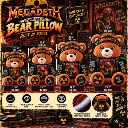 Megadeth Custom Shaped Bear Pillow – Unique Gift for Classic Music Lovers
