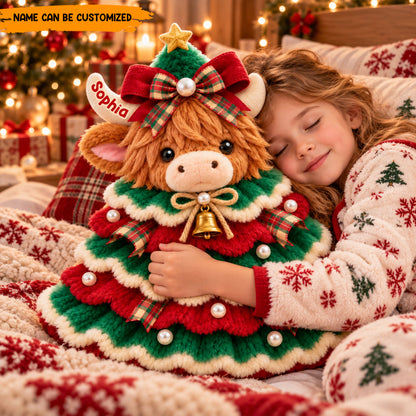 Personalized Christmas Highland Cow Custom Shaped Pillow