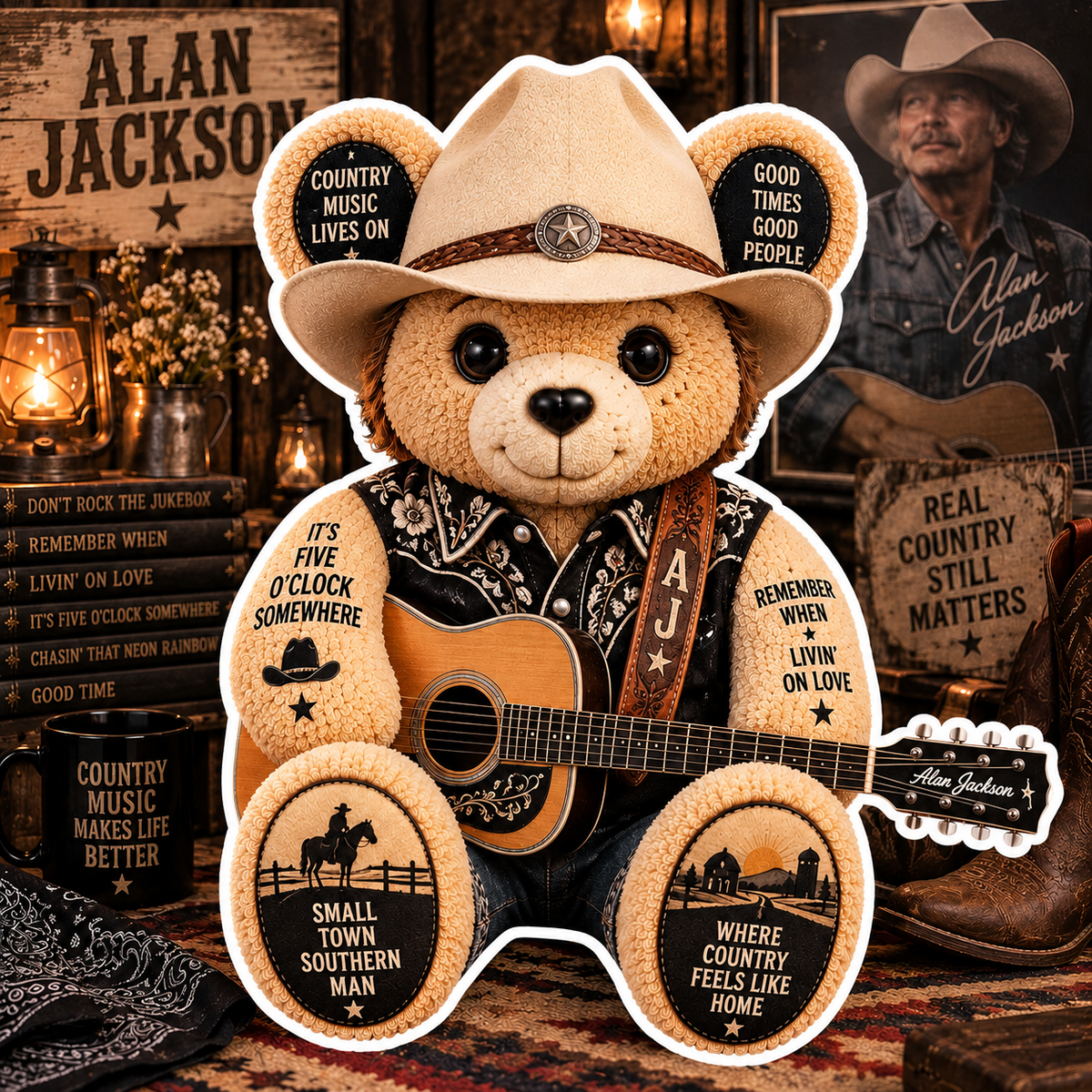 Alan Jackson Custom Shaped Bear Pillow – Unique Gift for Classic Music Lovers