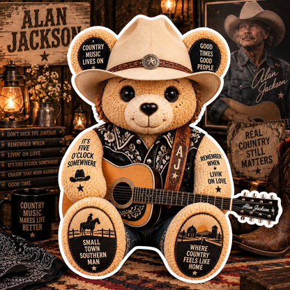 Alan Jackson Custom Shaped Bear Pillow – Unique Gift for Classic Music Lovers
