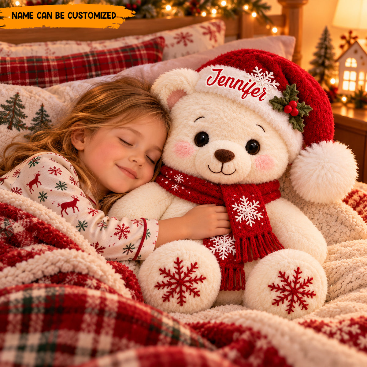 Personalized Christmas Bear Custom Shaped Pillow