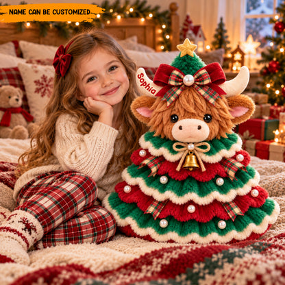 Personalized Christmas Highland Cow Custom Shaped Pillow