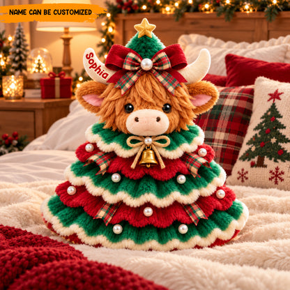 Personalized Christmas Highland Cow Custom Shaped Pillow