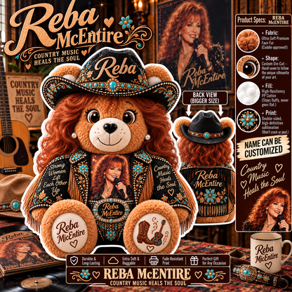 Reba McEntire Custom Shaped Bear Pillow – Unique Gift for Classic Music Lovers