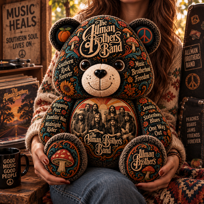 The Allman Brothers Band Southern Rock Bear Custom Shaped Pillow – Music Fan Gift, Classic Rock Collectible