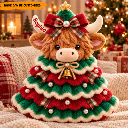Personalized Christmas Highland Cow Custom Shaped Pillow