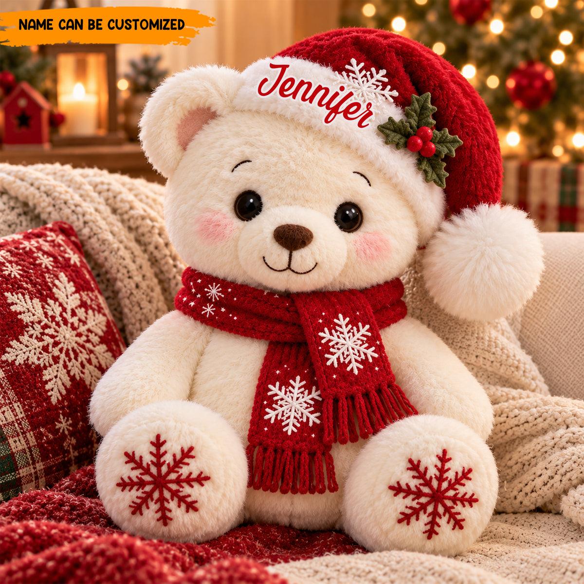 Personalized Christmas Bear Custom Shaped Pillow