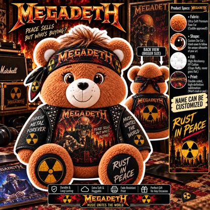 Megadeth Custom Shaped Bear Pillow – Unique Gift for Classic Music Lovers