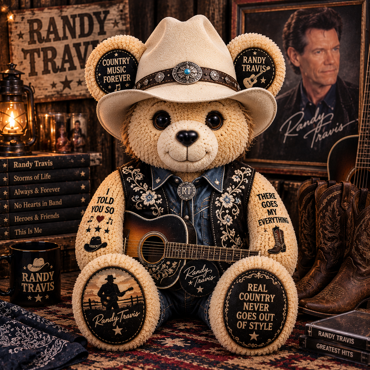 Randy Travis Custom Shaped Bear Pillow – Unique Gift for Classic Music Lovers
