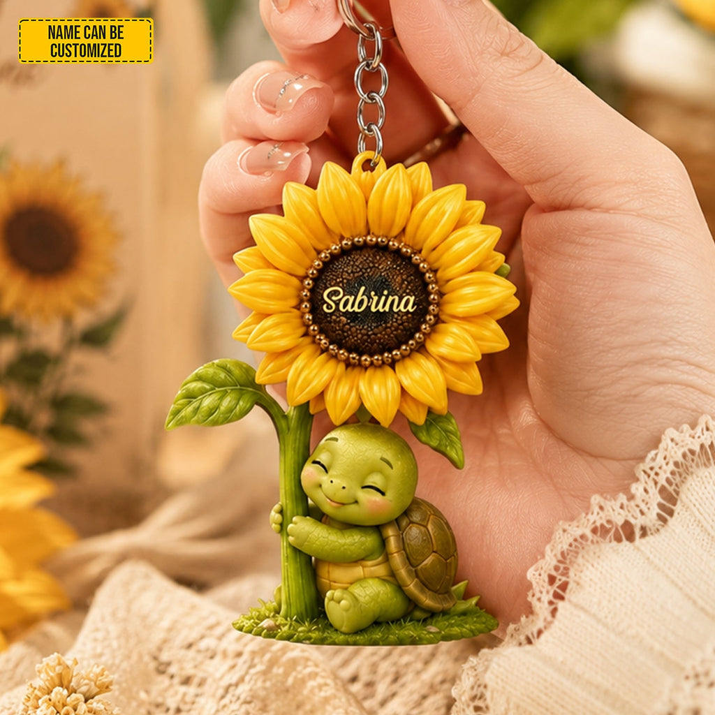 Sunflower Turtle Charm - Personalized Turtle Keychain