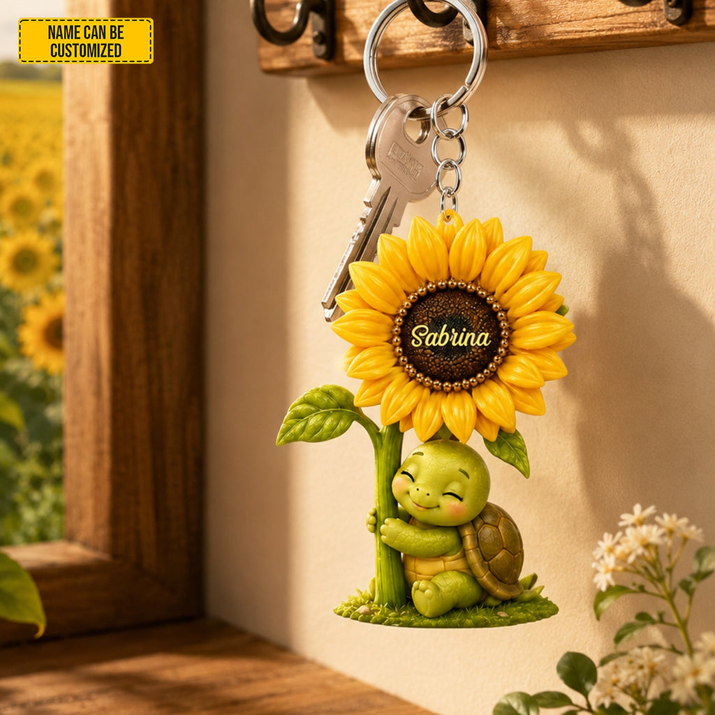 Sunflower Turtle Charm - Personalized Turtle Keychain