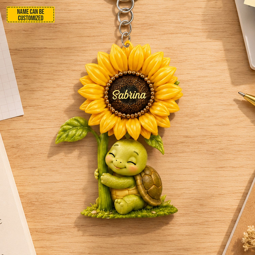 Sunflower Turtle Charm - Personalized Turtle Keychain