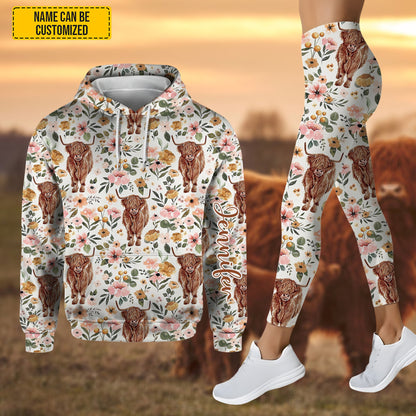 Highland Cow Flower - Personalized Highland Cow Hoodie and Leggings