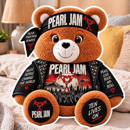 Pearl Jam Custom Shaped Bear Pillow – Unique Gift for Pearl Jam Fans & Classic Grunge Rock Lovers
