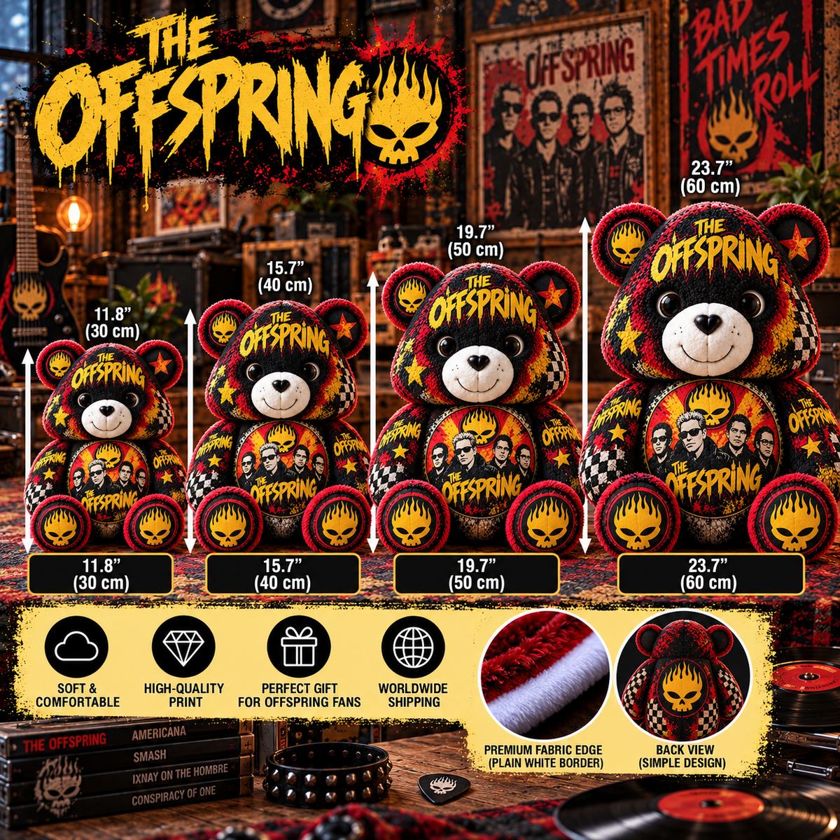 The Offspring Custom Shaped Bear Pillow – Unique Gift for Classic Music Lovers