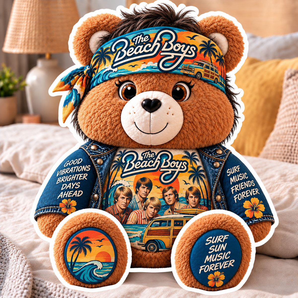 The Beach Boys Custom Shaped Bear Pillow – Unique Gift for Classic Music Lovers