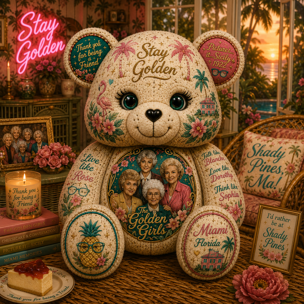 Golden Girls Bear Custom Shaped Pillow – Stay Golden, Thank You for Being a Friend Gift