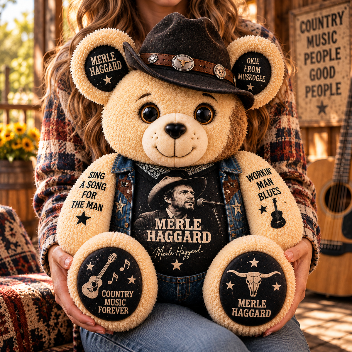Merle Haggard Custom Shaped Bear Pillow – Unique Gift for Classic Music Lovers