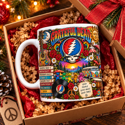 Grateful Dead Edge-to-Edge White Mug – Psychedelic Rock Inspired Gift Featuring Steal Your Face