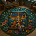 Groovy Hippie Girl Quilted Round Mat