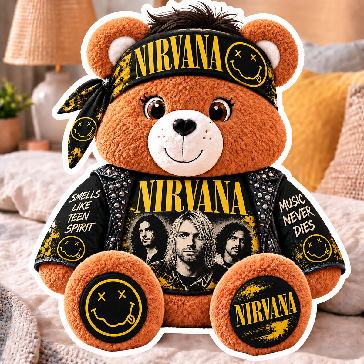 Nirvana Custom Shaped Bear Pillow – Unique Gift for Classic Music Lovers