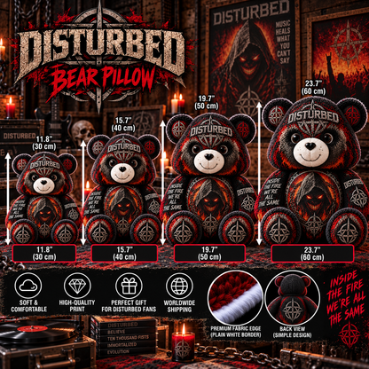 Disturbed Custom Shaped Bear Pillow – Unique Gift for Classic Music Lovers