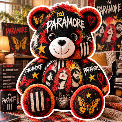 Paramore Custom Shaped Bear Pillow – Unique Gift for Classic Music Lovers