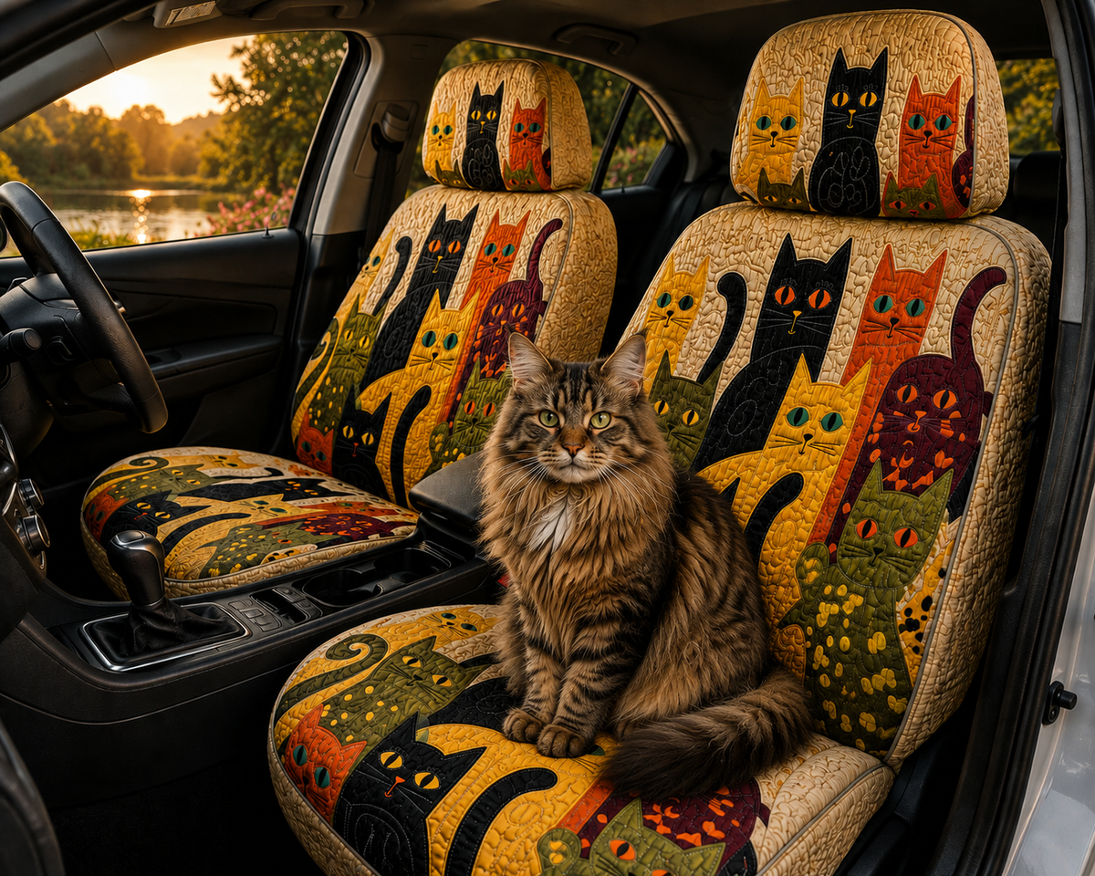 Whimsical Cat Family Car Seat Covers - Colorful Gift for Cat Moms, Cat Lovers & Pet Owners