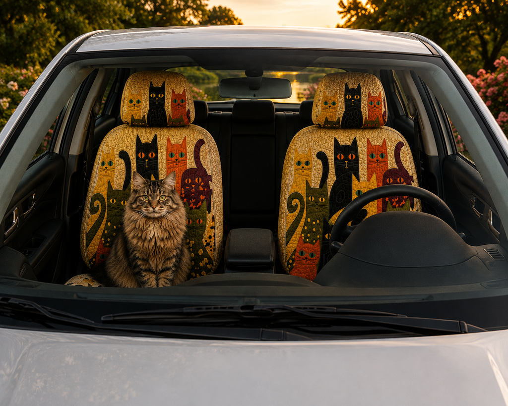 Whimsical Cat Family Car Seat Covers - Colorful Gift for Cat Moms, Cat Lovers & Pet Owners