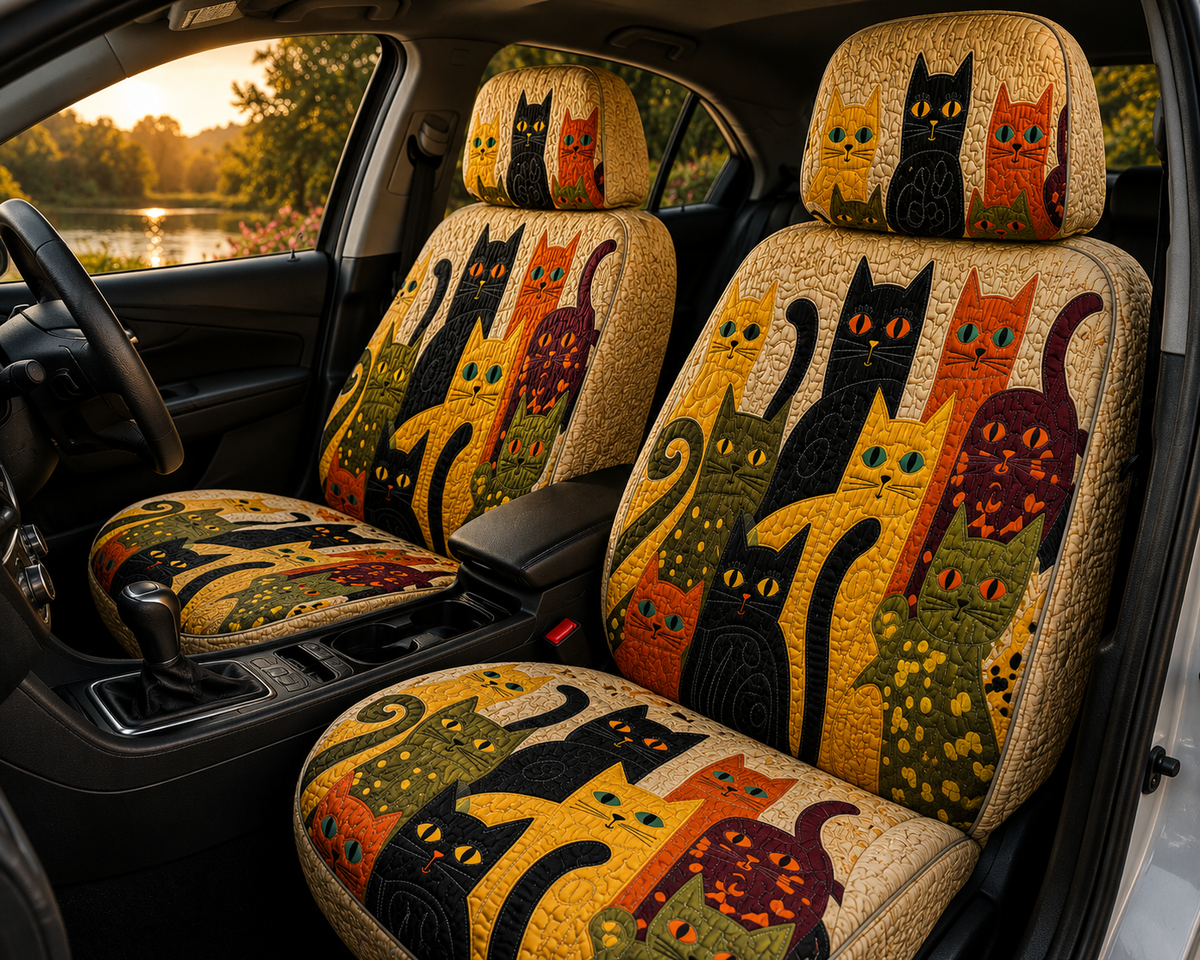 Whimsical Cat Family Car Seat Covers - Colorful Gift for Cat Moms, Cat Lovers & Pet Owners