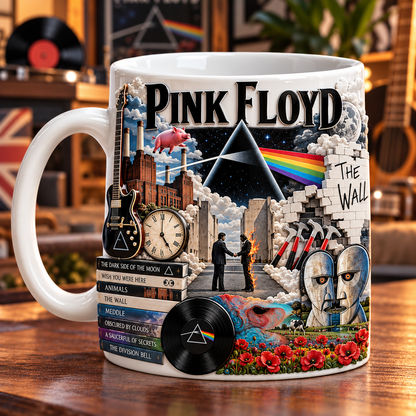 Pink Floyd Edge-to-Edge White Mug – Classic Progressive Rock Inspired Design Featuring The Dark Side of the Moo
