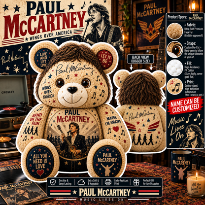 Paul McCartney Custom Shaped Bear Pillow – Unique Gift for Classic Music Lovers