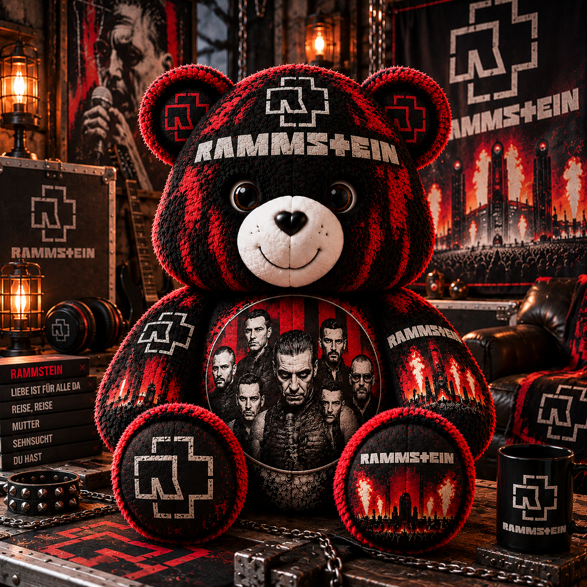 Rammstein-Custom Shaped Bear Pillow – Unique Gift for Classic Music Lovers