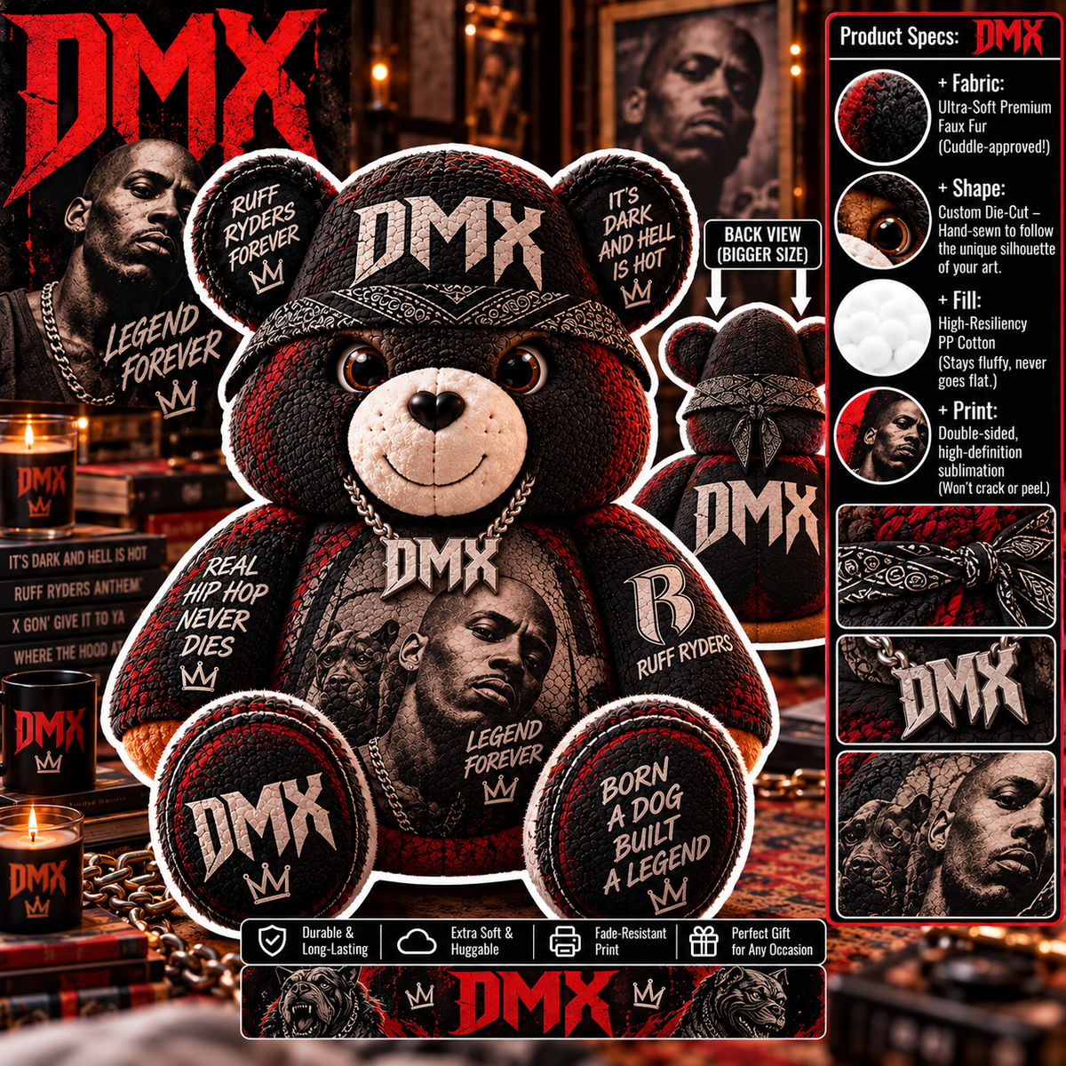 DMX Custom Shaped Bear Pillow – Unique Gift for Classic Music Lovers