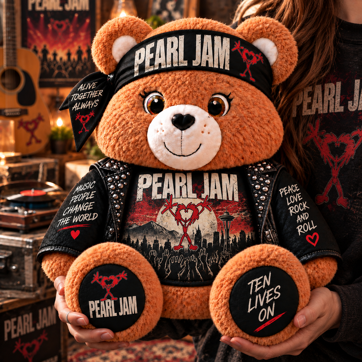 Pearl Jam Custom Shaped Bear Pillow – Unique Gift for Pearl Jam Fans & Classic Grunge Rock Lovers