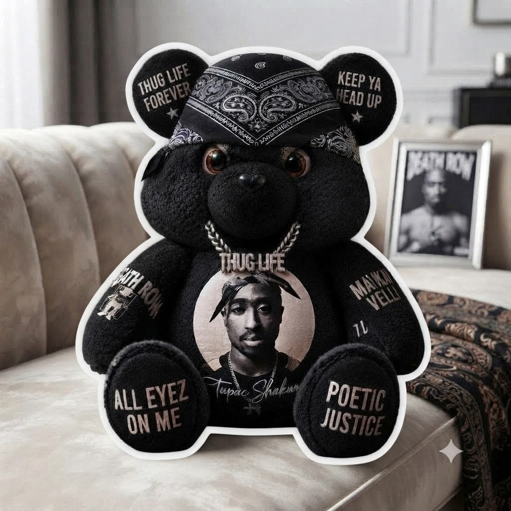 2Pac Custom Shaped Bear Pillow – Unique Gift for Classic Hip Hop Lovers