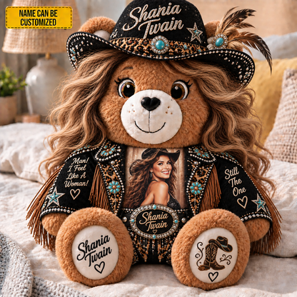 Shania Twain Custom Shaped Bear Pillow – Unique Gift for Classic Music Lovers