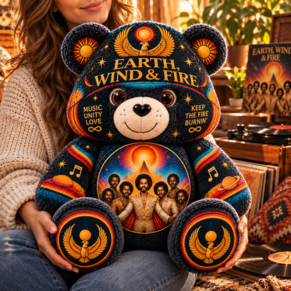Earth, Wind & Fire Custom Shaped Bear Pillow – Unique Gift for Classic Music Lovers
