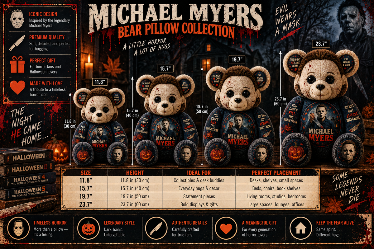 Michael Myers Bear Custom Shaped Pillow – Halloween Horror Boogeyman Fan Gift