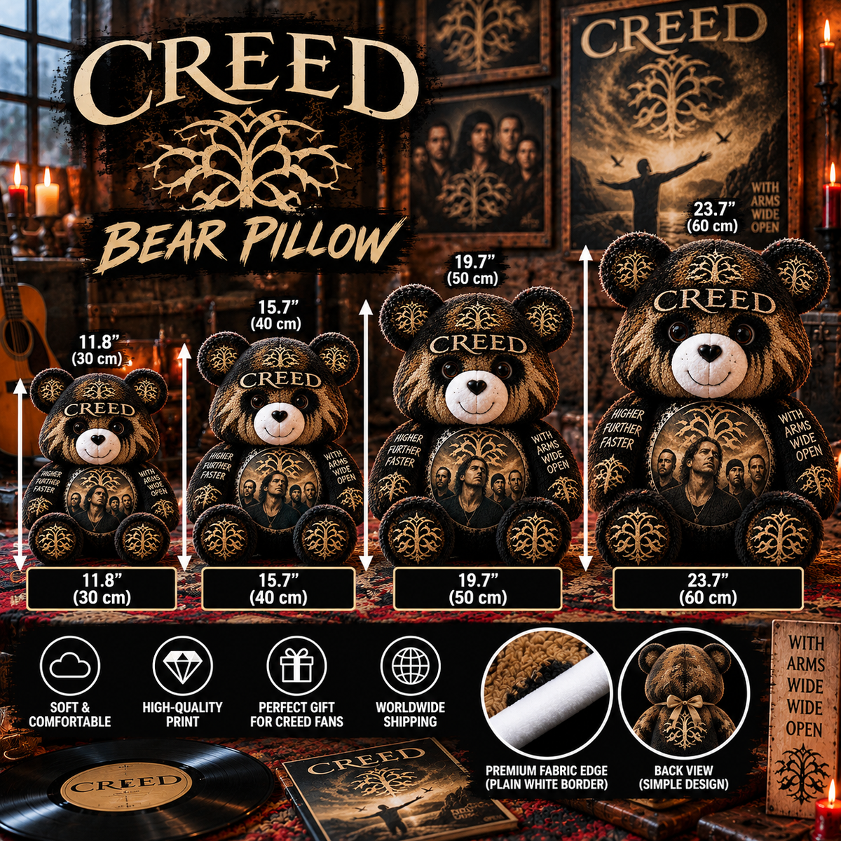 Creed Custom Shaped Bear Pillow – Unique Gift for Classic Music Lovers