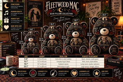 Fleetwood Mac Bear Custom Shaped Pillow – Classic Rock Music Fan Gift, Vintage Rock Collectible
