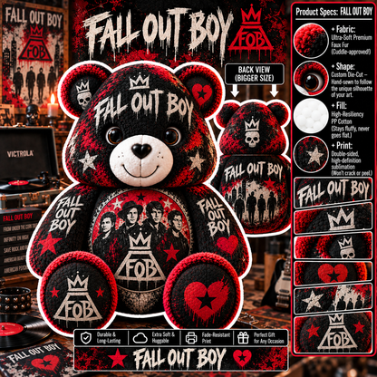 Fall Out Boy Custom Shaped Bear Pillow – Unique Gift for Classic Music Lovers