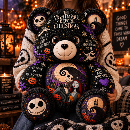 The Nightmare Before Christmas Bear Custom Shaped Pillow – Jack & Sally Halloween Fan Gift, Pumpkin King Gothic Christmas Collectible