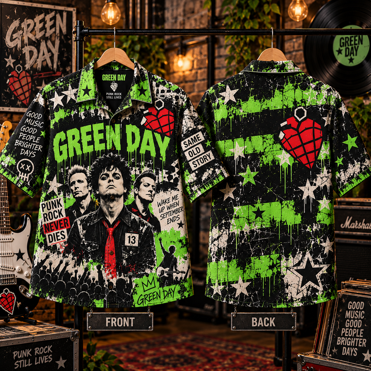 Green Day Hawaiian Shirt  - Vintage Music Fan Gift