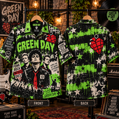 Green Day Hawaiian Shirt  - Vintage Music Fan Gift